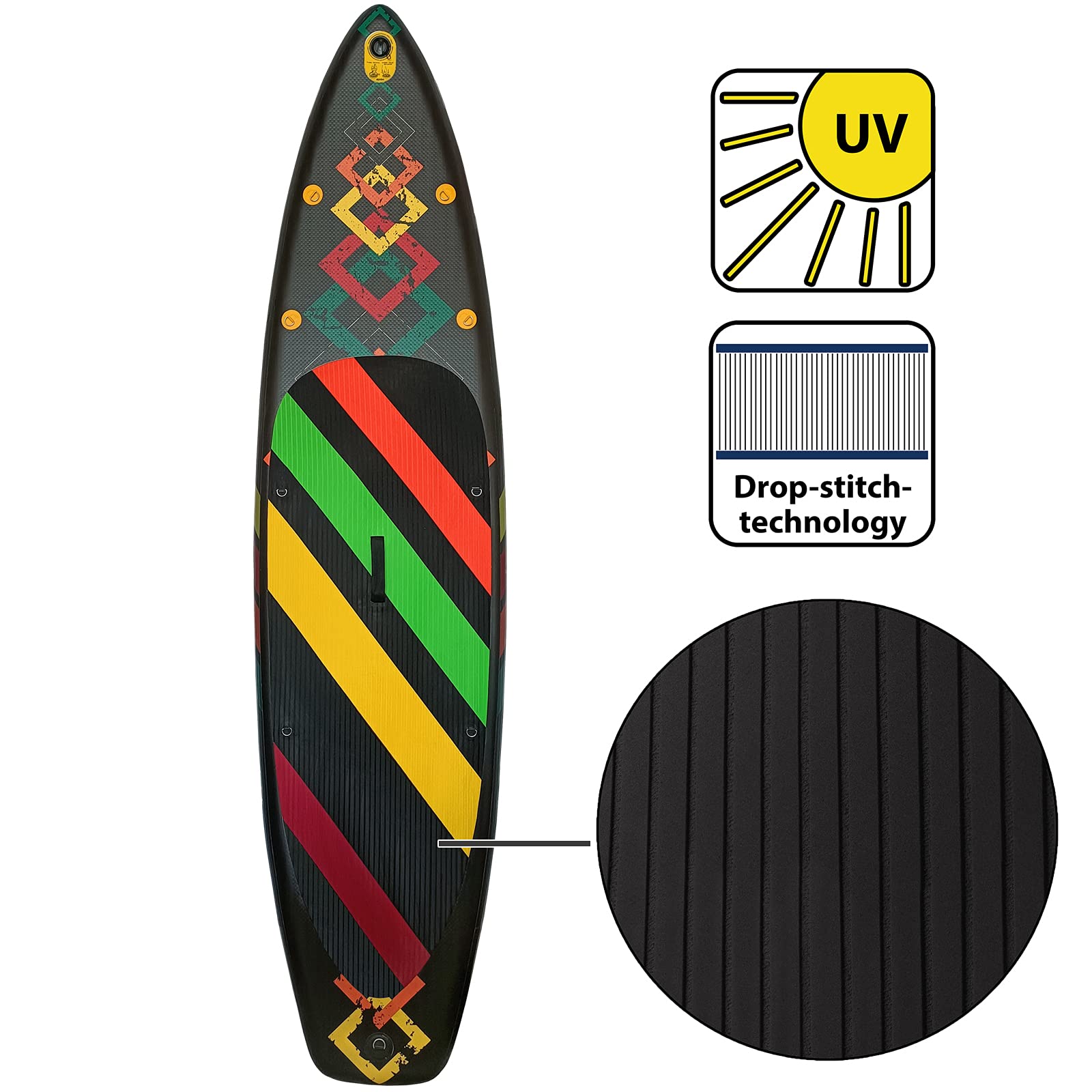 ALPIDEX Stand Up Paddle Set SUP 320 x 76 x 15 cm max. belastbar bis 200 kg Aufblasbar Stabil Leicht Komplett Set Tragetasche Paddel Finnen Luftpumpe Leash Repair Kit, Farbe:Black 2