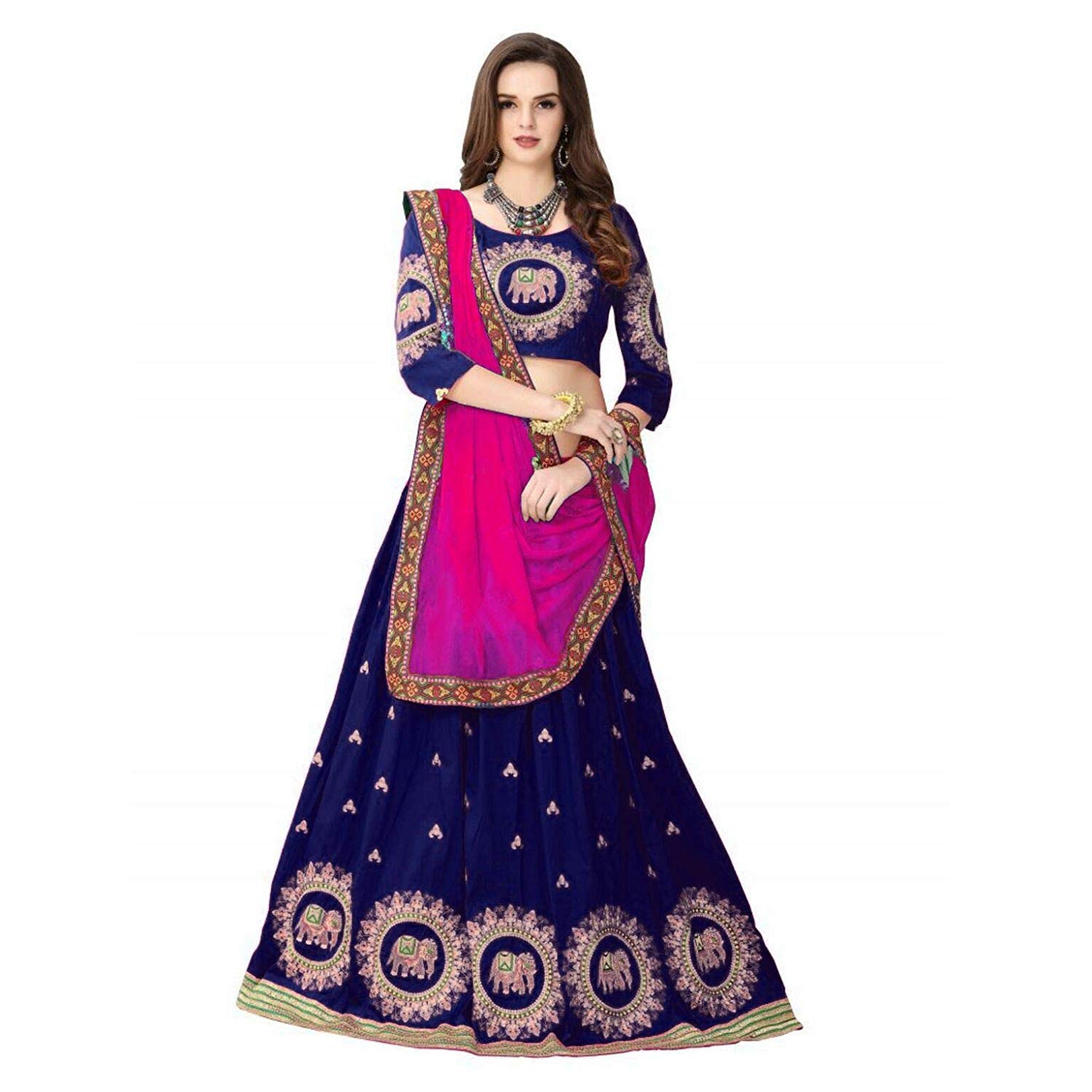 varudi fashion women's benglory satin silk lehenga choli (free size) (blue)