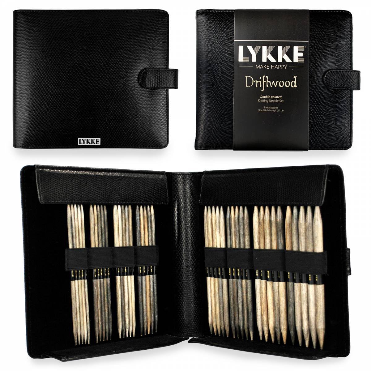 Lykke Needle, Wood, Driftwood, Large US 6-13 Set in Faux Leather Pouch