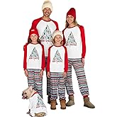 Haloumoning Family Christmas Pajamas Matching Sets Xmas PJs Sets Holiday Jammies Sleepwear White