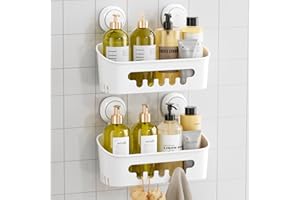 TAILI Shower Caddy Suction Cup 2 Pack, Heavy Duty Bathroom Organizer, Removable Shelves for Inside Shower, Shampoo, Waterproof Suction Plastic Storage for Bathroom Accessories Holder, White