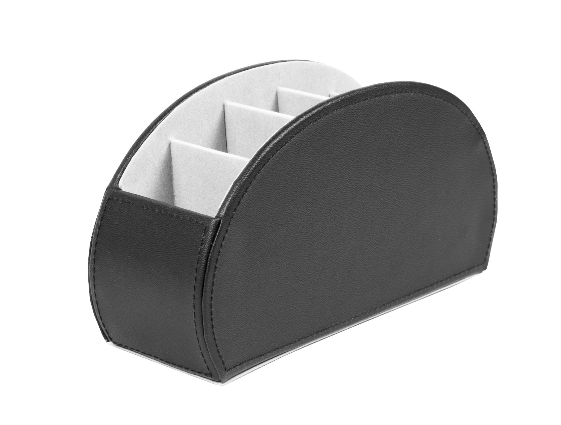 Osco Black Faux Leather Remote Organiser Caddy – 5 Sections/Compartments for Remotes, Pens, Make-Up, Office Accessories – Desk, Sofa or TV Stand Storage (12×22.5×7.8 cm)
