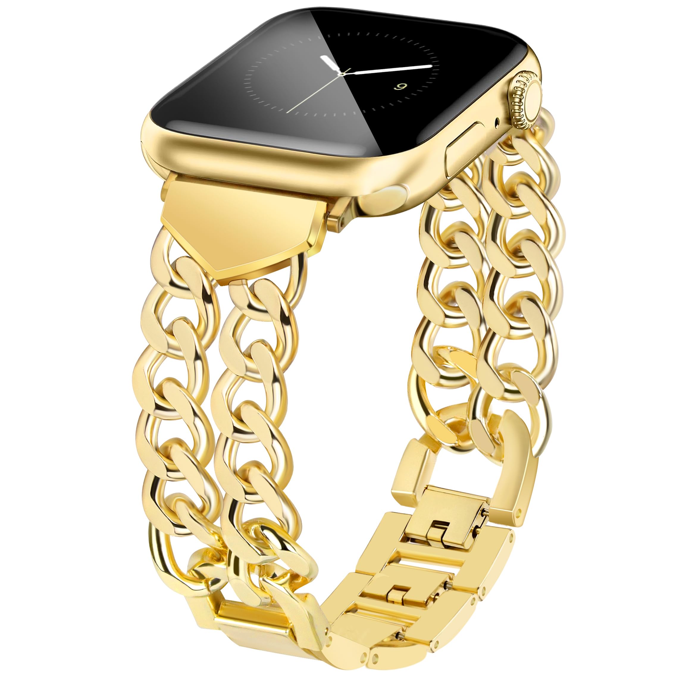 Photo 1 of JR.DM Gold Watch Bands for Women Compatible with Apple Watch 41mm 38mm 42mm(S10/11) Stylish Western Adjustable Metal Steel Chain Bracelet for iWatch Series 11/10/9/8/7/6/5/4/3/2/1 SE 3/2/1 Ultra 3/2/1