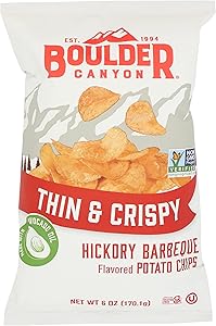 Boulder Canyon, Chips Potato Thin And Crispy Hickory BBQ, 6 Ounce
