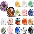 Fumete 18 Pcs Thumb Worry Stone for Anxiety Chakra Crystals, Oval Chakra Stones Tigers Eye Crystal for Anxiety Stress Relief Meditation Home Decor Valentines Day Gift DIY Necklace