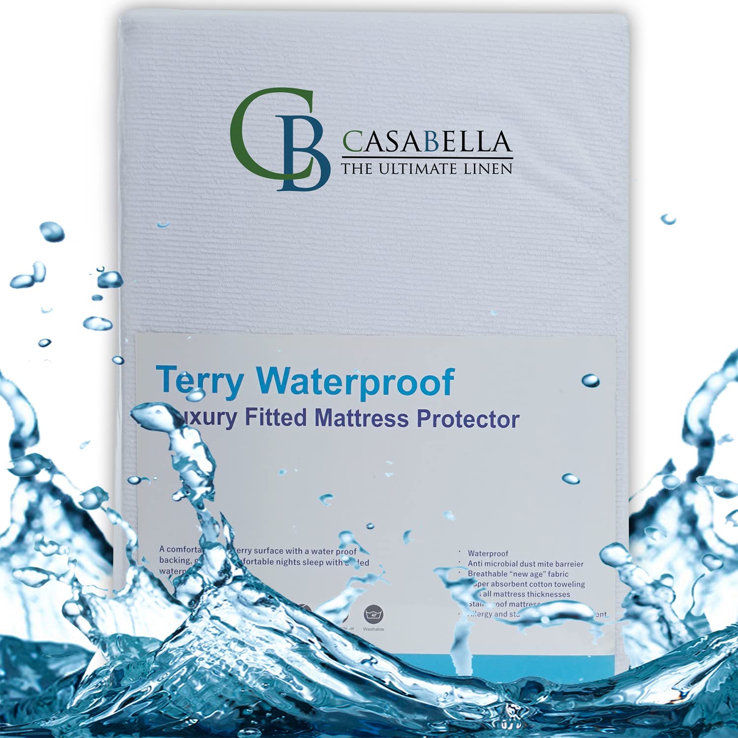 Casabella New Waterproof Terry Towel Matress Protector 12" Fitted Bed Cover Polycotton Mattress Protectors (Pillow Pair, Waterproof)
