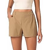 ODODOS Stretch Woven Relaxed Shorts for Women Elastic High Waist Summer Lightweight Casual Shorts with Pockets