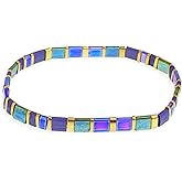 Sonateomber Tila Flat Beaded Stretch Bracelets for Women, Trendy Stackable Colorful Glass Square Beads Stack Bracelet Beach Jewelry Gift