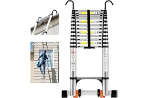 Wolec Telescoping Ladder, 17.5FT Aluminum Portable Extension Ladder w/Hooks, Stabilizers& Wheels, Heavy Duty 330lbs Max Capacity, Collapsible Telescopic Ladder for Rv, Roof, Attic, Outdoor -Silver