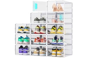 JONYJ 12 Pack Shoe Organizer, Clear Plastic Stackable Shoe Storage, Multifunctional Shoe Box, Universal Shoe Storage Boxes for Men and Women