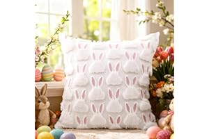 Easter Pillow Cover for Women - Pink Ears White Rabbit Soft Plush Faux Fur Pillows Covers for Sofa Living Room Couch Bedroom 