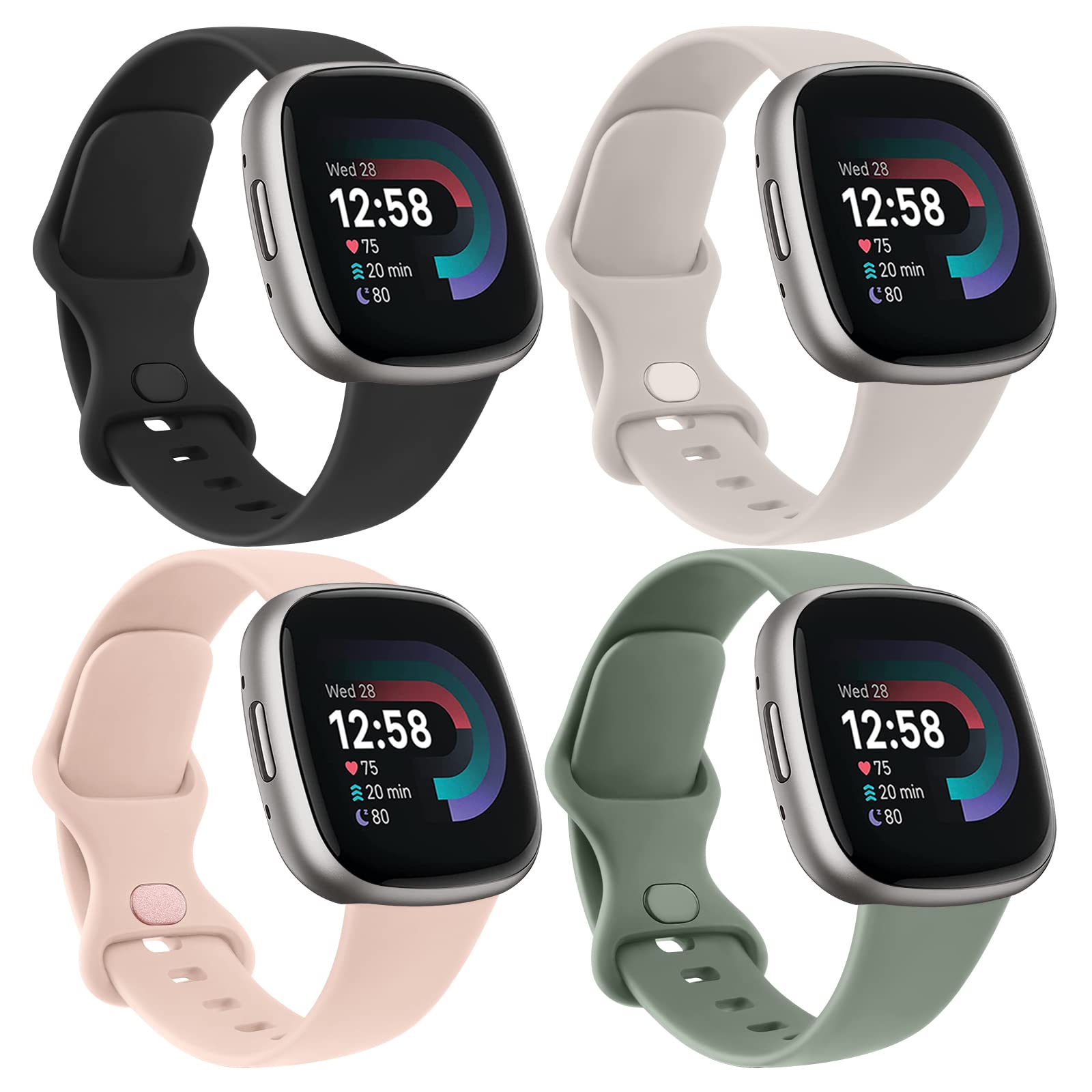 AK 4 Pack Straps Compatible with Fitbit Versa 4/3/Sense 2, Watch Replacement Wristbands 4/3/Sense 2, Nude Pink/Starlight/Cactus/Black, L 7''-9''