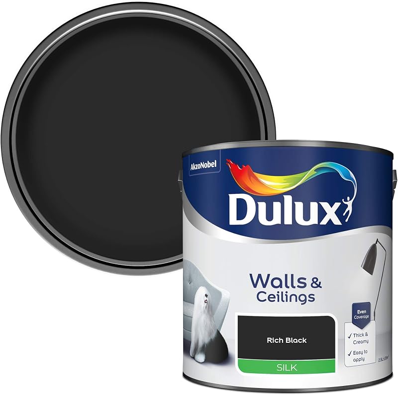 Dulux Silk Rich Black 2.5L Interior Paint For Walls Ceilings 13m²/L