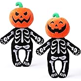 Simgoing 2 Pcs Halloween Pumpkin Skeleton Plush Pillow 12 Inch Spooky Pumpkin Head Skeletons Pillow Horror Soft Stuffed Animal Plushies Cushion Doll Toy for Halloween Party Gift Home Decoration