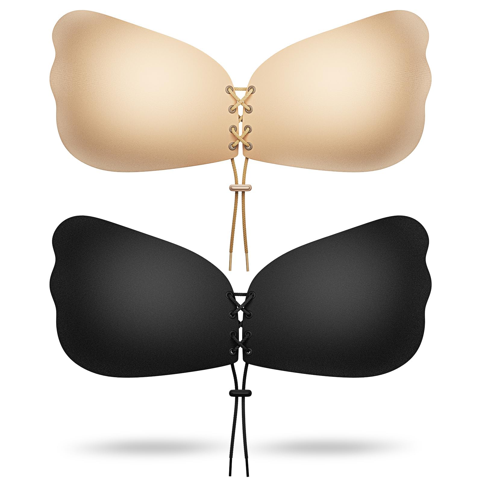 Photo 1 of Cmojsk Sticky Bra, Backless Sticky Push Up Bra Adhesive, Invisible Seamless Strapless Bras for Women Reusable 2 Pair Black/Beige