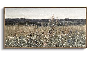 InSimSea Extra Large Framed Vintage Wall Art, Living Room Country Farmhouse Decor, Flower Meadow Landscape Paintings, Canvas Prints, Retro Scenery Long Pictures for Bedroom Above of Bed,20x40inch