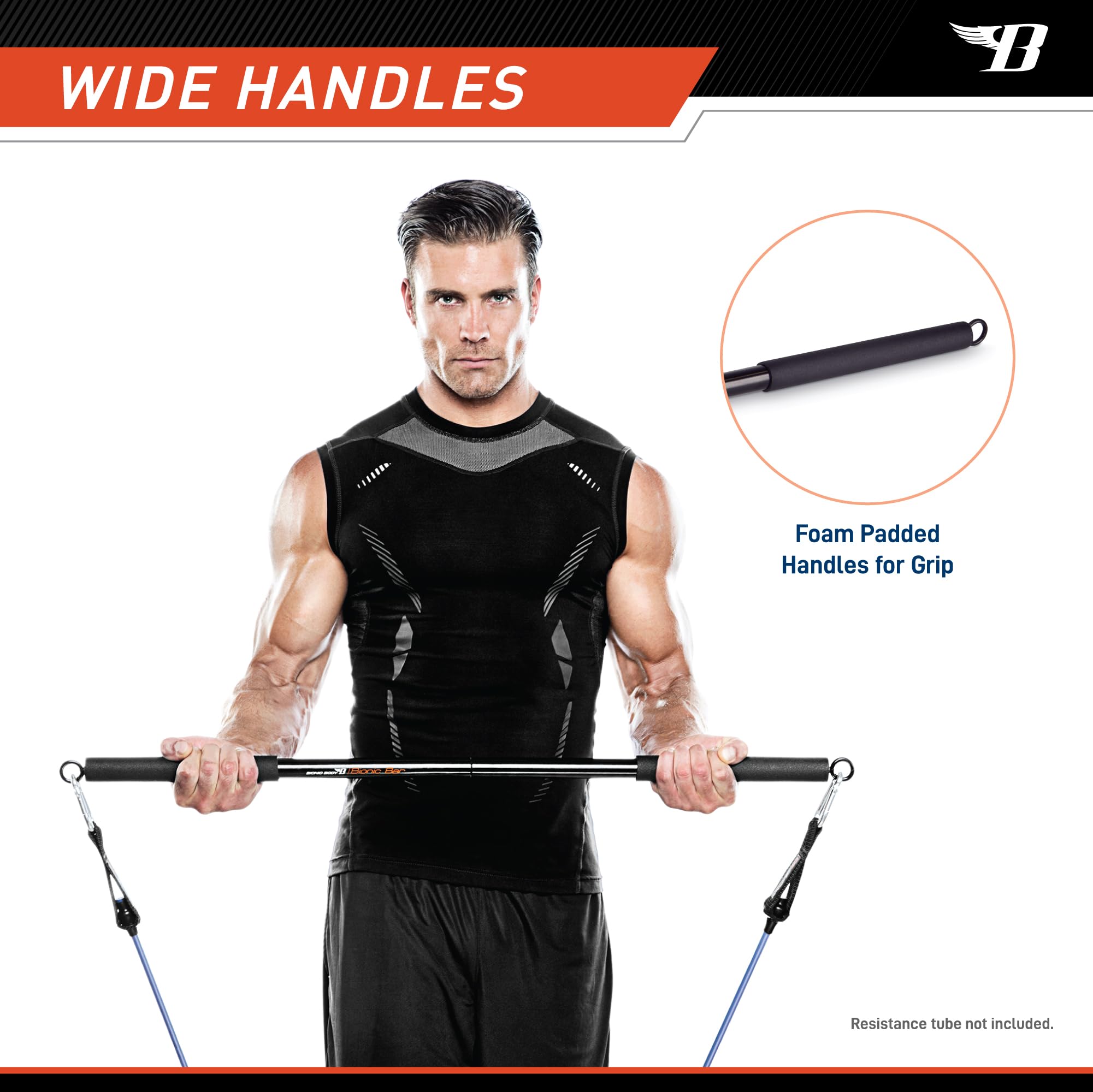 BIONIC BODY 36 Inches Light Weight Resistance Training Straight Bar – Fits All Resistance Bands/Accessories with Carabiners BBEB-020