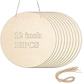 10Pcs Thicken Wood Circles for Crafts with Holes,12" Unfinished Wood Rounds | Wooden Round Circles with Twine,Woods Rounds Di