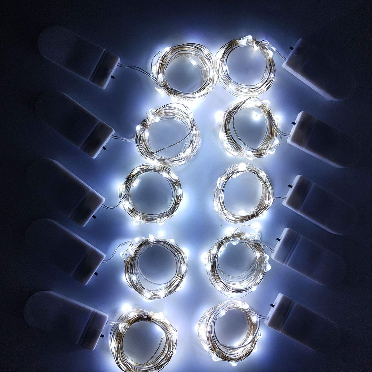 Fairy String Lights, 15 Pack 20 LED Fairy Lights Battery Operated Sliver Wire Lights + 6 PCS Extra Replacement Batteries with Starry Jar Lights for DIY Party Wedding Decorations (Cool White)