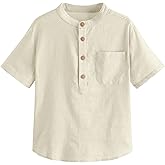 Inorin Boys Button Up Henley Shirts Short Sleeve Lightweight Summer Cotton Dress T Shirt Tees Tops One Pocket