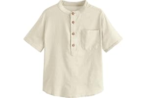 Inorin Boys Button Up Henley Shirts Short Sleeve Lightweight Summer Cotton Dress T Shirt Tees Tops One Pocket