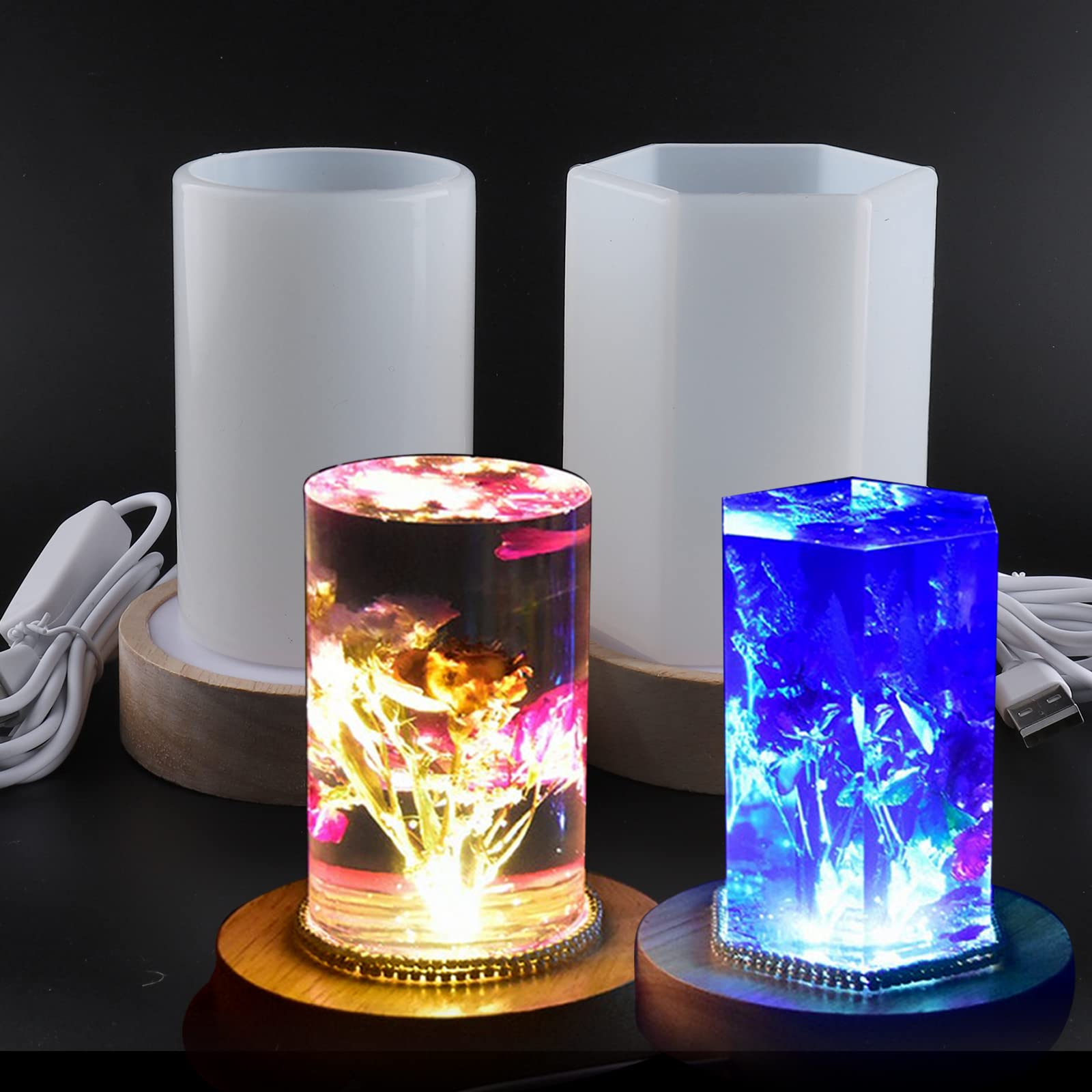 EPODA Epoxy Resin Moulds Lamp with lampholders,2 Pcs Cylinder Resin Moulds for DIY Craft LED Lamps Decoration,Resin Kit with Moulds