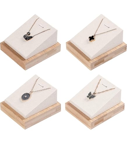 TANG SONG 6-Inch Cambered Necklace Display Stand – Leather Surface, Solid Wood Base, Jewelry Organizer For Home Or Store (White) - View #3