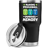 Panvola Playing Pickleball Improves Memory Tumbler Sports Player Gifts Vacuum Insulated Stainless Steel Tumbler With Removable Lid And Straw (Black, 30 oz)