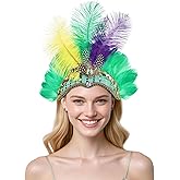 MAOFENG Women's Carnival Feather Headpieces Sequin Headdress for Wedding Masquerade Party Cosplay Feather Headbands