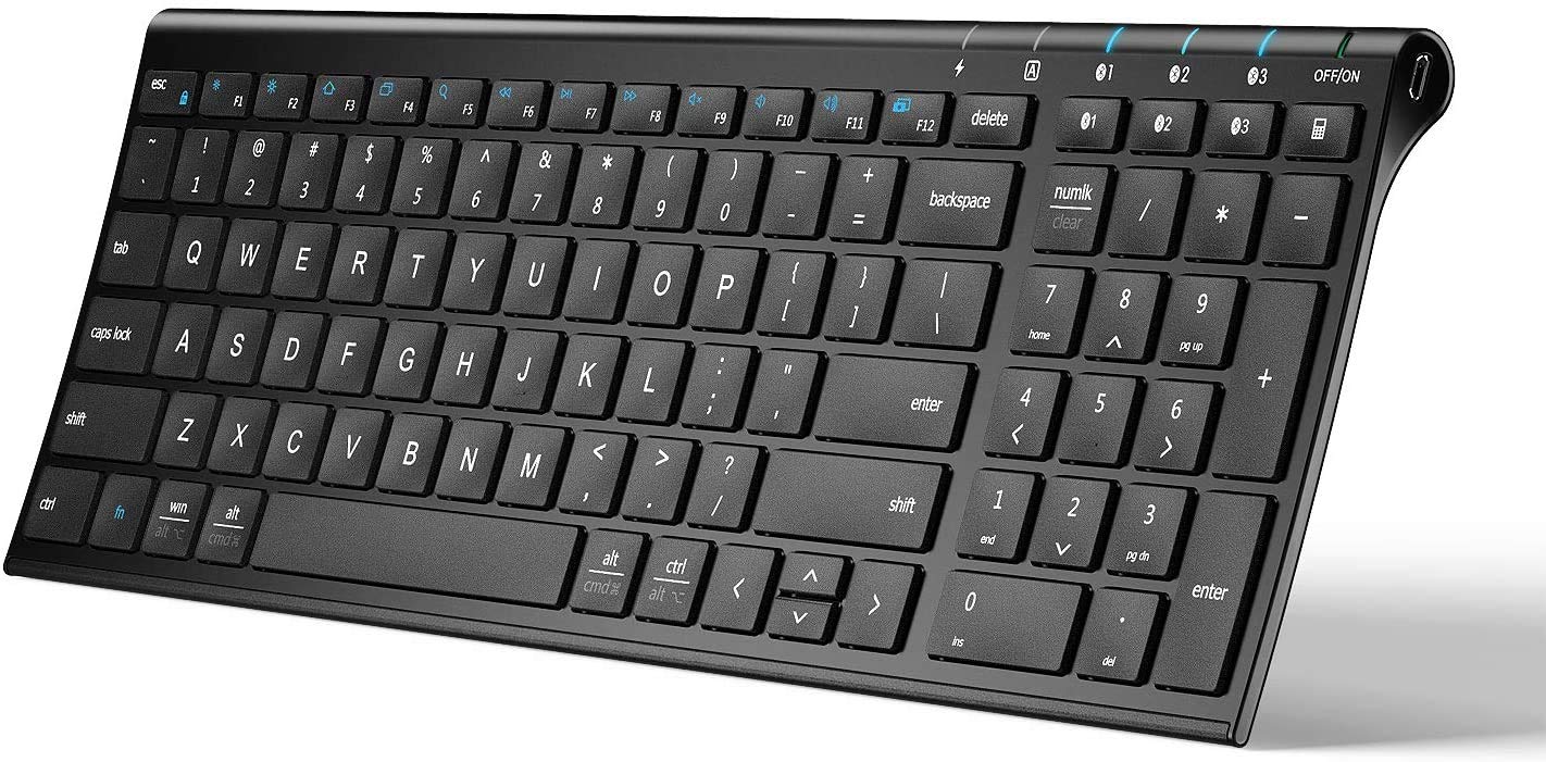 [2021 Upgraded] iClever BK10 Bluetooth Keyboard, Universal Wireless Keyboard, Rechargeable Bluetooth 5.1 Multi Device Keyboard with Number Pad Full Size Stable Connection for Windows, iOS, Android