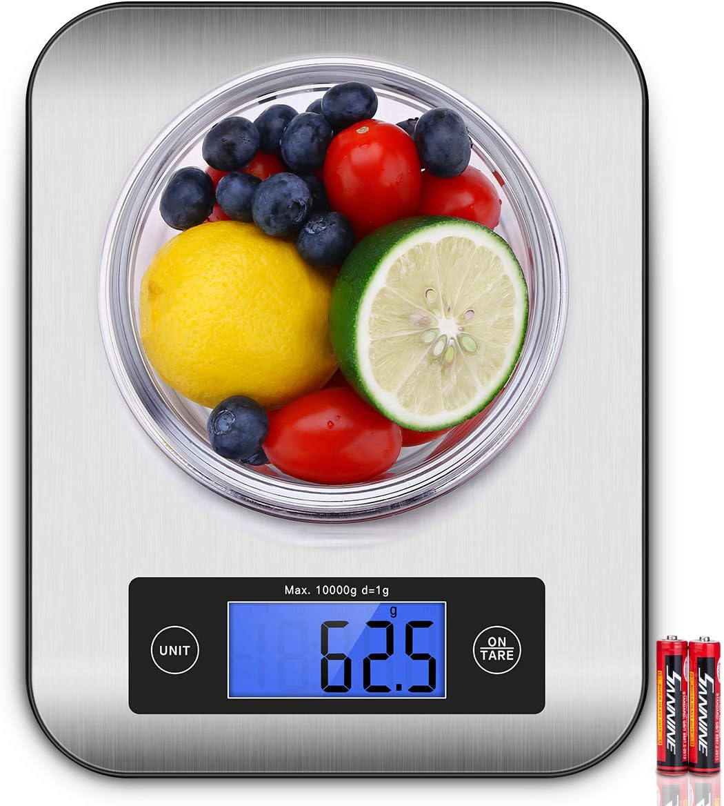 Digital Kitchen Food Scale, Cooking Scale with Stainless Steel Panel, Fast Unit Switching Kitchen Weighing Scale, Holds Up to 22 Ib/10 Kg (Silver)