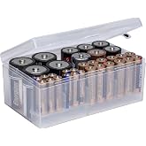 Dial Industries Battery Storage Organizer Case, Holds 12 AAA, 12 AA, 6C, 4D | Keeps loose batteries sorted by size and easy to find, Compact fit for drawers or closets, Great for home or office use