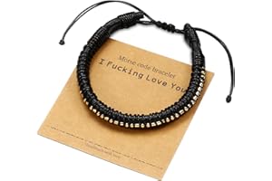 URSTAR Morse Code Bracelets for Men Gifts - 18K Real Gold Plated Beads on Black Leather Bracelet for Men Inspirational Gifts for Him Unique Birthday Christmas Gifts for Men Teen Boys