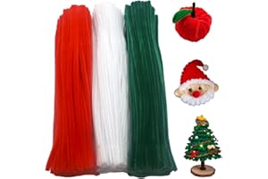 Swpohrat 300 Pieces Pipe Cleaner Craft Set Christmas Colors,Thick Fuzzy Chenille Stem Pipe Cleaners for DIY Craft Flower Projects Holiday Decorations(Red,Dark Green,White)