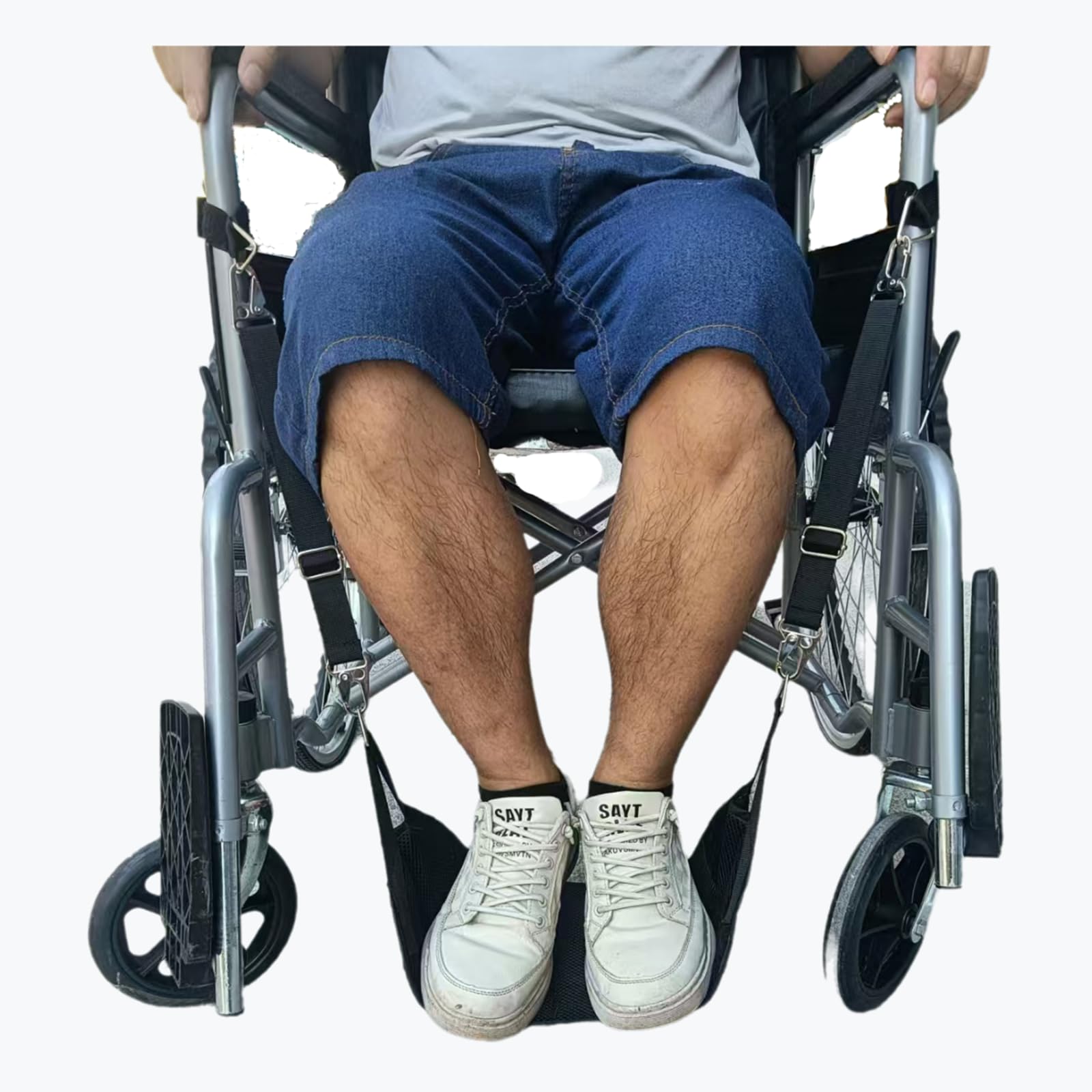 Photo 1 of 1 Set Wheelchair Foot Sling for Footrest Replacement Easy to Adjust Strap, Wheelchair Footrest Hammock, Adjustable Hanging, Disabled,Injured Patients,Pregnant Women,Wheelchair Leg Accessories(Black)