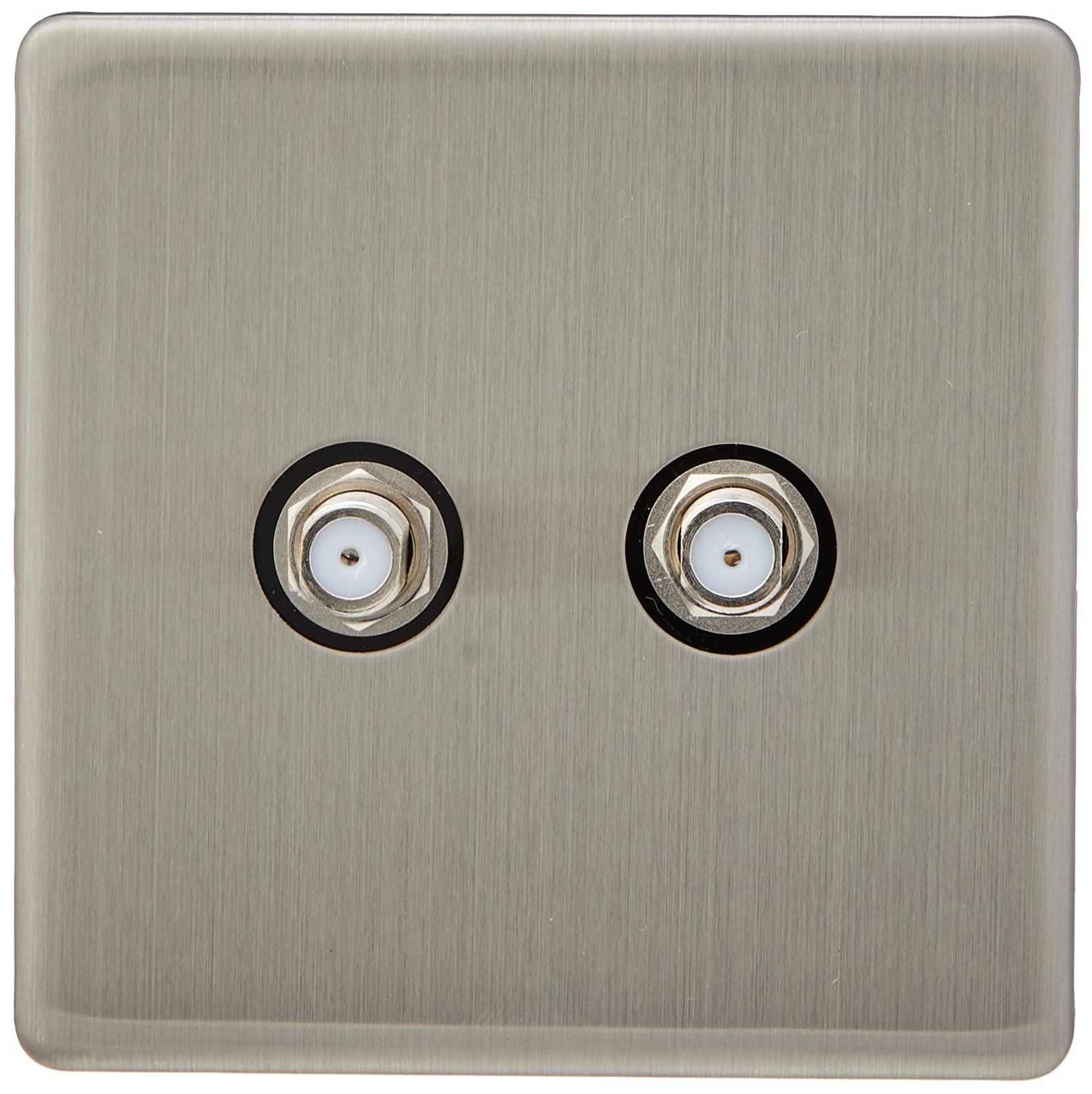 AET SL2GSKYBL Screwless Satin Chrome Flat 2 Gang Sky Socket Black Insert