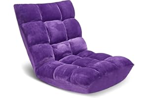 ACIPENSER Folding Floor Chair 14-Position Cushioned Adjustable Floor Lazy Sofa Chair w/Breathable Cotton & Skin-Friendly Flannel for Adults & Kids Ideal for Reading Meditating, Purple