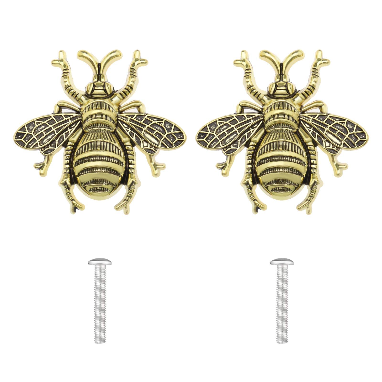 VGOL 2PCS Drawer Knobs Bee Pull Handles with Screws for Cabinet Wardrobe Kitchen Cabinet Cupboard Door Dresser Closet Antique Gold