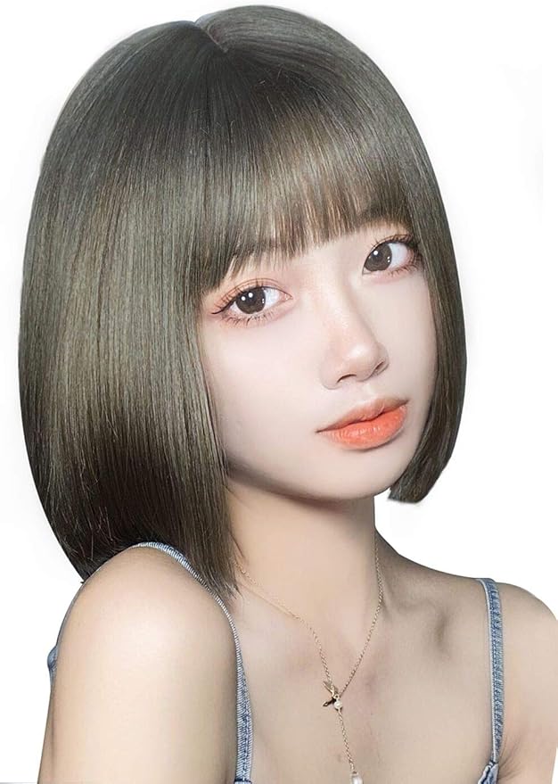Amazon Hawkko ウィッグ ボブ ショート レディース Wig かつら ストレート セミロング カール さらさら セミロング ファッション フルウイッグ 小顔 おしゃれ 可愛い 自然 大人 原宿 耐熱 医療用 ネット 櫛付 アッシュグレー フルウィッグ 通販