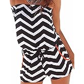Sexyshine Women's Strapless Off Shoulder Printed Beachwear Short Rompers Jumpsuits