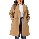 Agnes Orinda Plus Size Winter Coat for Women Mid Length Notch Lapel Single-Breasted Pea Coat Jackets Trendy Dressy 2025