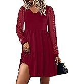 ANRABESS Dresses for Women Casual Lace Long Sleeve V Neck Tiered Swing Flowy Loose A-line Mini Short 2025 Fall Vacation Dress