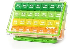 AUVON Monthly Pill Organizer Moistureproof, Large 28 Days Pill Case with Removable 4 Weeks Pill Box Rows, Travel-Friendly Pil