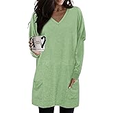 KISSMODA Womens Casual Tunic Tops for Leggings Long Sleeve Fall Shirts with Pockets