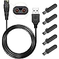Honoson Head Shaver Power Cord Replacement Electric Shaver Charger Razor Cord USB Cable Charging Data Line and 5 Pieces Cleaning Brush Clipper Compatible and Reliable