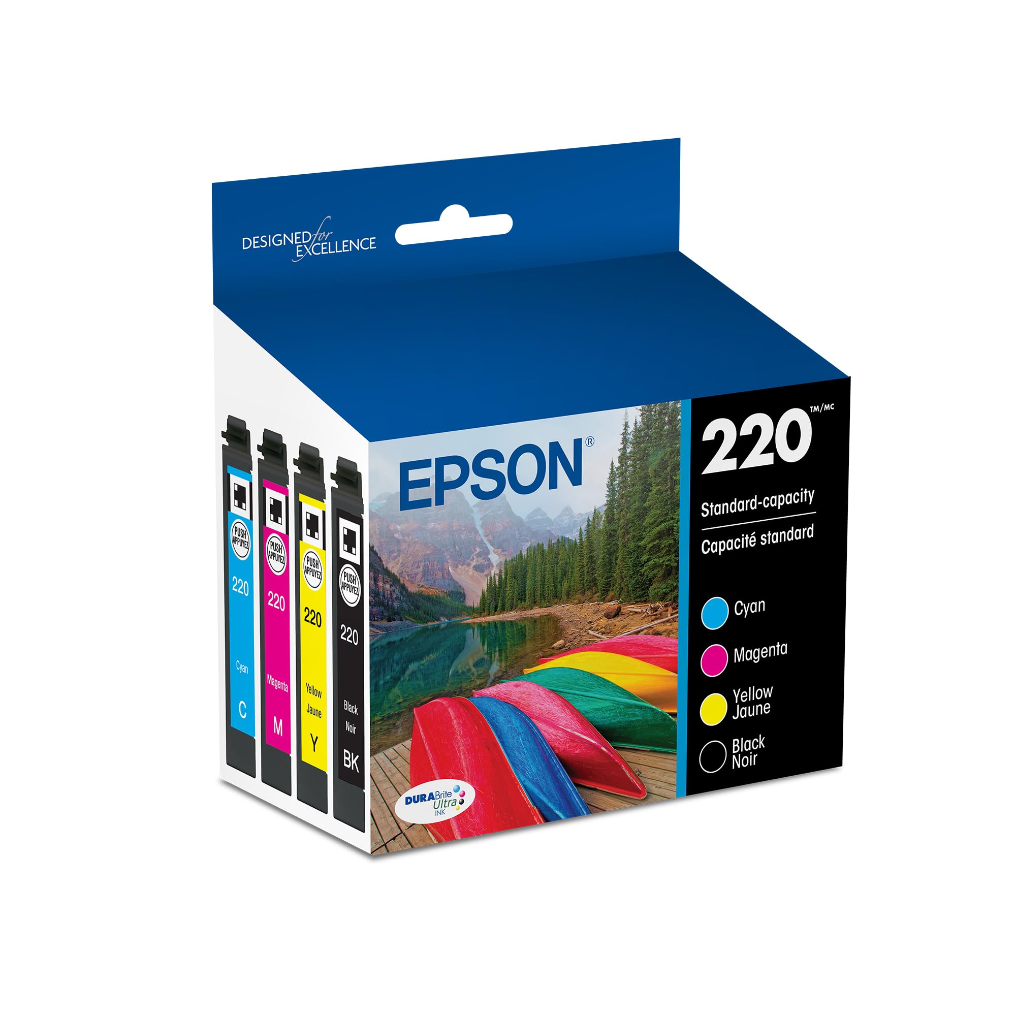Photo 1 of EPSON 220 DURABrite Ultra Ink Standard Capacity Black & Color Cartridge Combo Pack (T220120-BCS) Works with WorkForce WF-2630, WF-2650, WF-2660, WF-2750, WF-2760, Expression XP-320, XP-420, XP-424