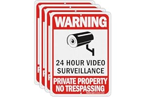 Faittoo 4 Pack No Trespassing Signs, Private Property Sign, Warning Sign, Video Surveillance Sign, 10 x 7 Inches 0.40 Reflective Aluminum, UV Protected, Weather Resistant, Durable Ink, Easy to Mount