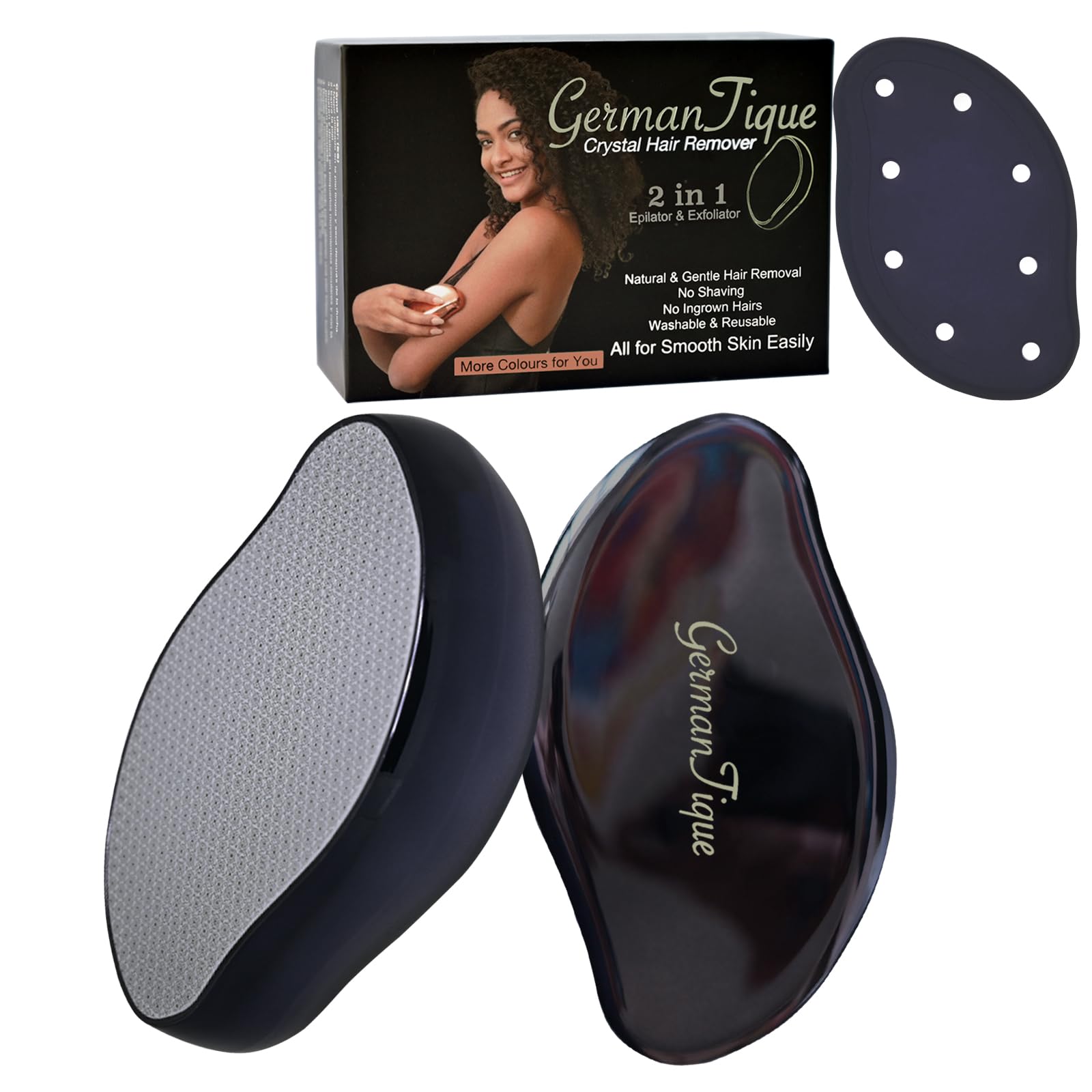 Germantique Crystal Hair Eraser,Natural Crystal Hair Remover,Reusable Painless Nano Glass Hair Removal Device Without Shaver,Gentle Crystal Epilator and Exfoliator for Soft Silky Skin(Black)