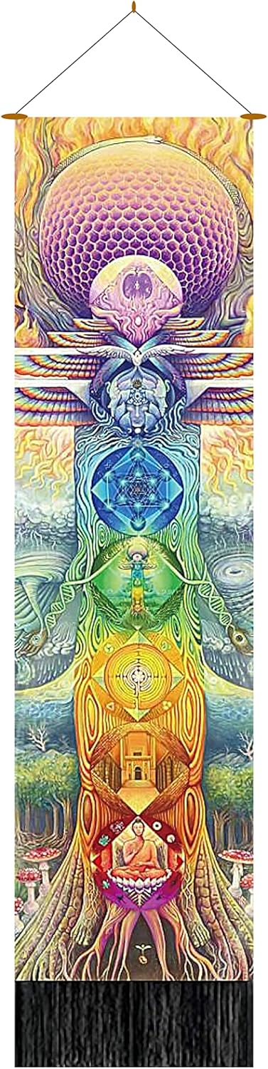 Tapestries - Leedpart Bohemian Tapestry Long Fabric Wall Hanging Vertical Moon and Sun Tapestry Tassel Decor for Bedroom Living Room Home (12.8 X 51.2 Inches) (Chakras - Tree)