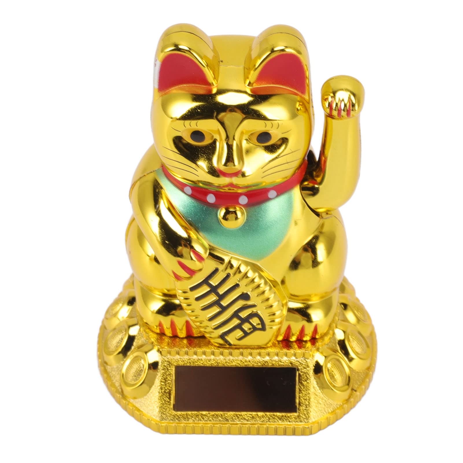 Jeanoko Lucky Money Cat, Chinese Lucky Cat Decoration Waving Arm Solar Light Induction Statue Figurine Cat Ornament Waving Arm Cat Car Dashboard For Home Car Ornaments(Golden) daily decoration